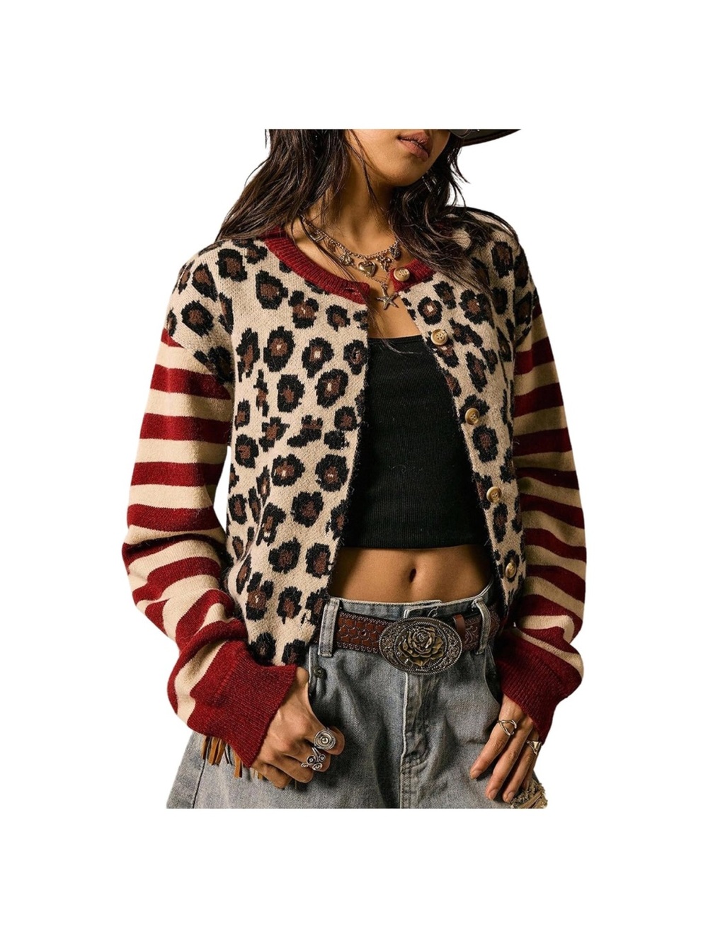 Leopard Print Cardigan Button Down Knitted Sweater Long Sleeve Chic Casual